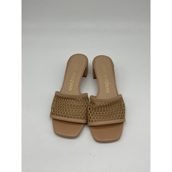 Stuart Weitzman Cayman 35 Tan Leather Block Slide Sandal Size 7 - Picture 4 of 6